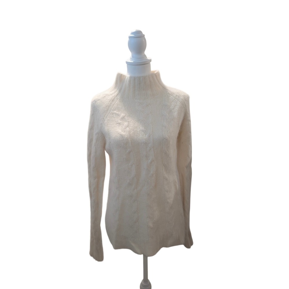 NorthCrest Women's Sweater, Rabbit Hair and Lambswool, Ivory cable-knit Size L‎